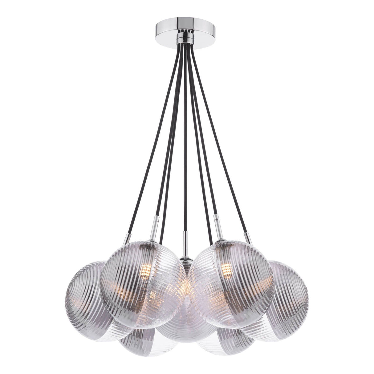 Elpis 7 Light Cluster Pendant Polished Chrome With Smoked/Clear Ribbed Glass