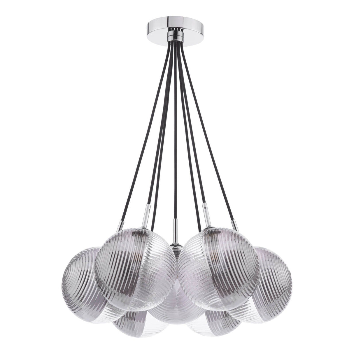 Elpis 7 Light Cluster Pendant Polished Chrome With Smoked/Clear Ribbed Glass
