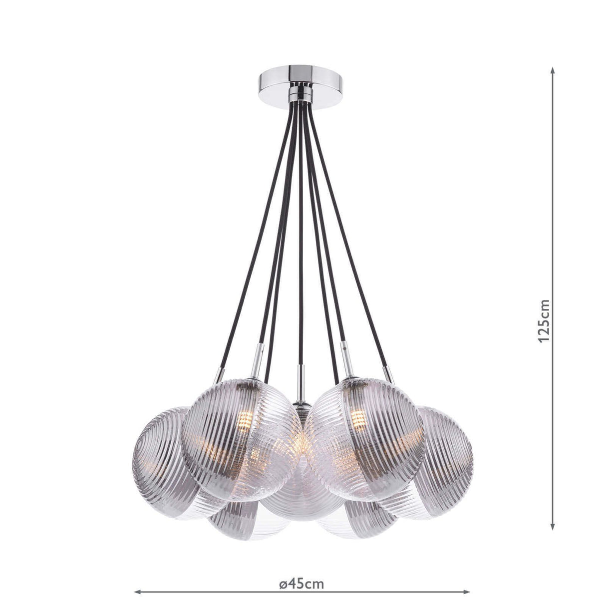 Elpis 7 Light Cluster Pendant Polished Chrome With Smoked/Clear Ribbed Glass