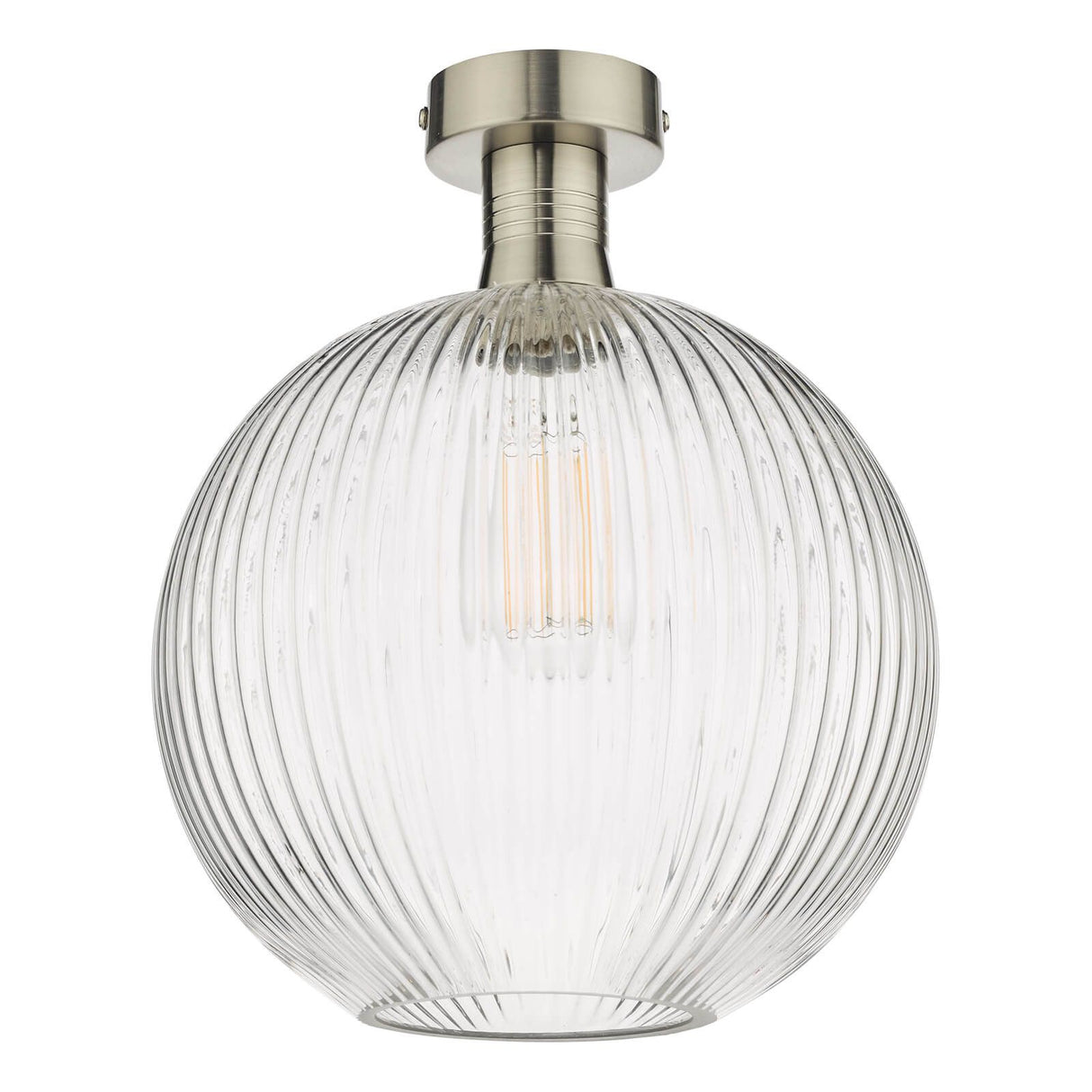 Emerson Semi Flush Antique Chrome Round Ribbed Glass