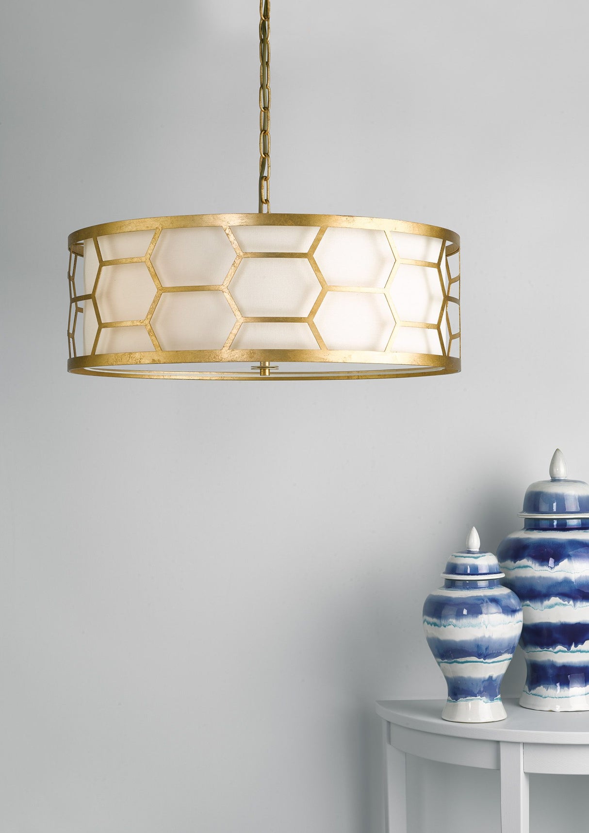 Epstein 4 Light Pendant Gold With Ivory Shade & Glass Diffuser