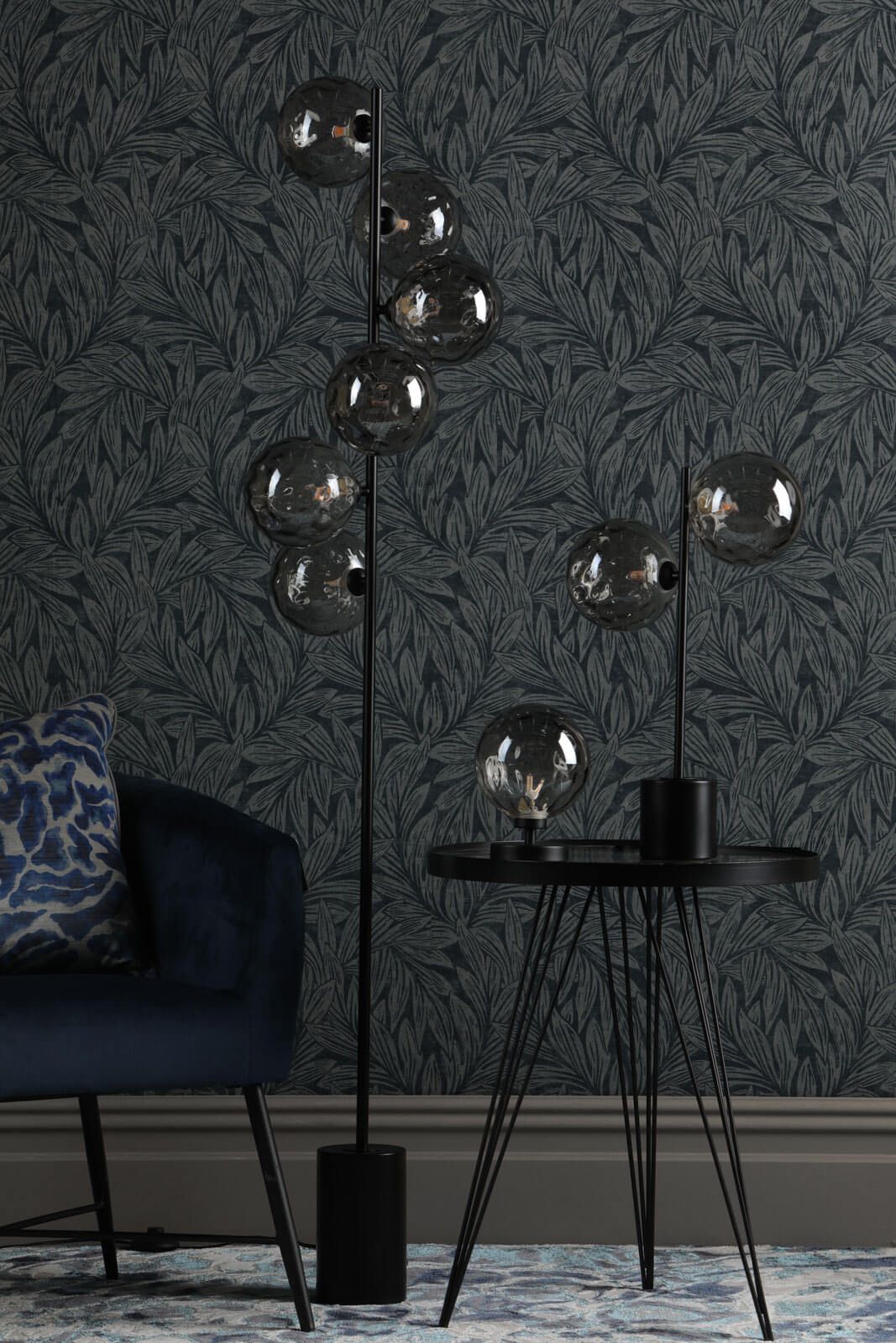 Esben Touch Table Lamp Matt Black With Smoked Dimpled Glass
