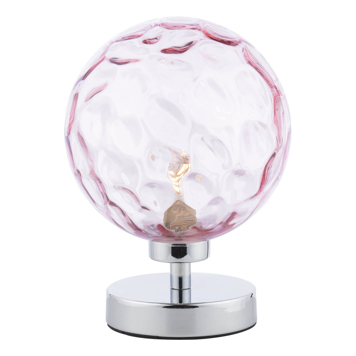 Esben Touch Table Lamp Polished Chrome With Pink Dimpled Glass