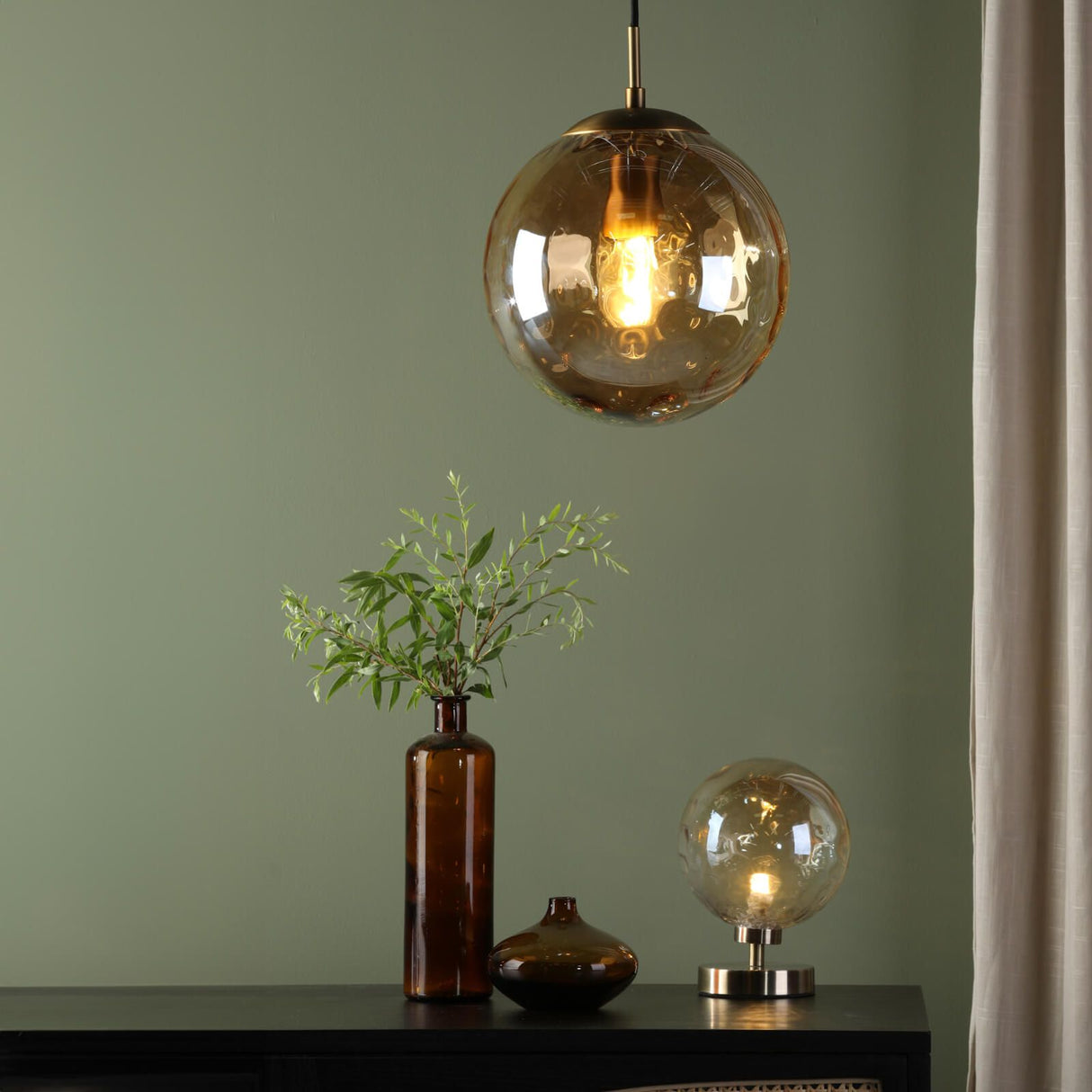 Esben Touch Table Lamp Antique Brass With Amber Dimpled Glass