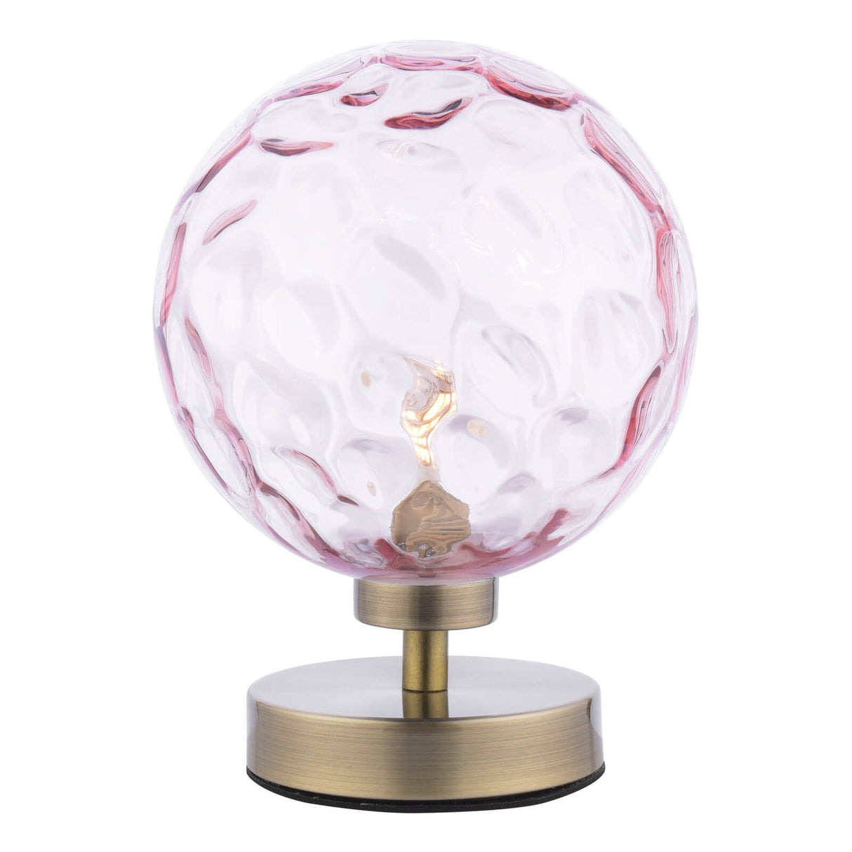 Esben Touch Table Lamp Antique Brass With Pink Dimpled Glass