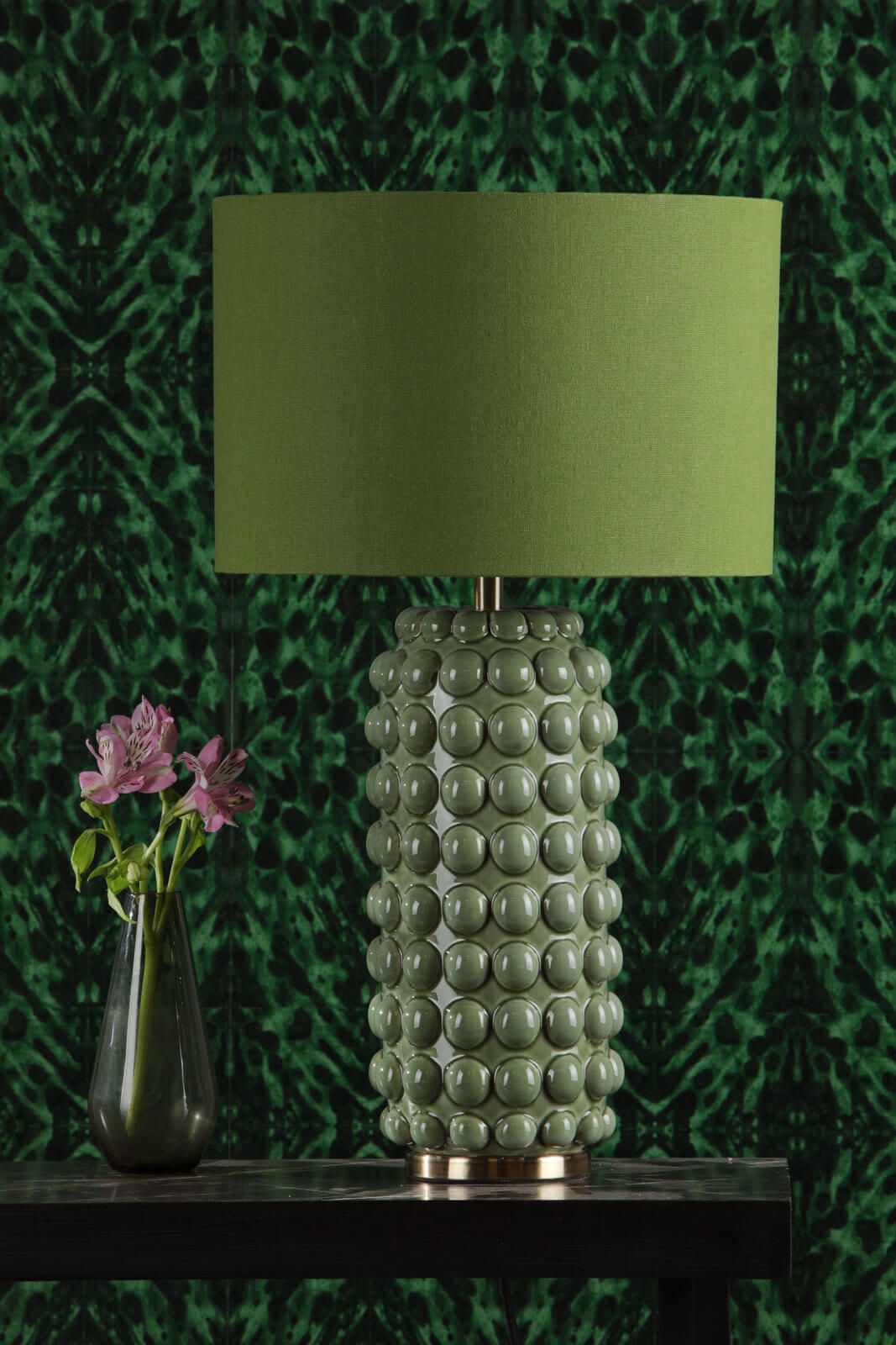 Etzel Table Lamp Green Antique Brass With Shade