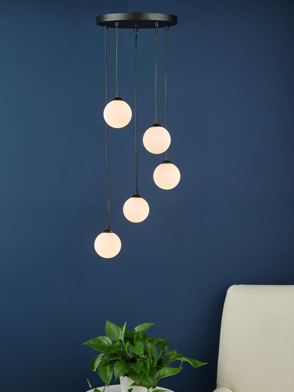 Federico 5 Light Cluster Pendant Matt Black With Opal Glass