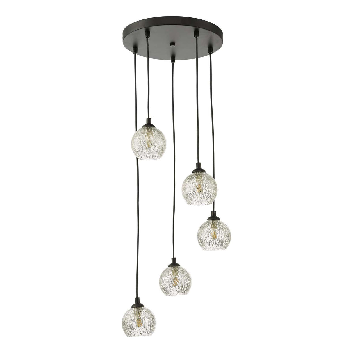 Federico 5 Light Cluster Pendant Matt Black With Clear/Wire Glass