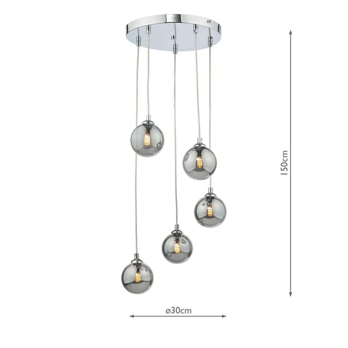 Federico 5 Light Cluster Pendant Polished Chrome With Smoked Glass