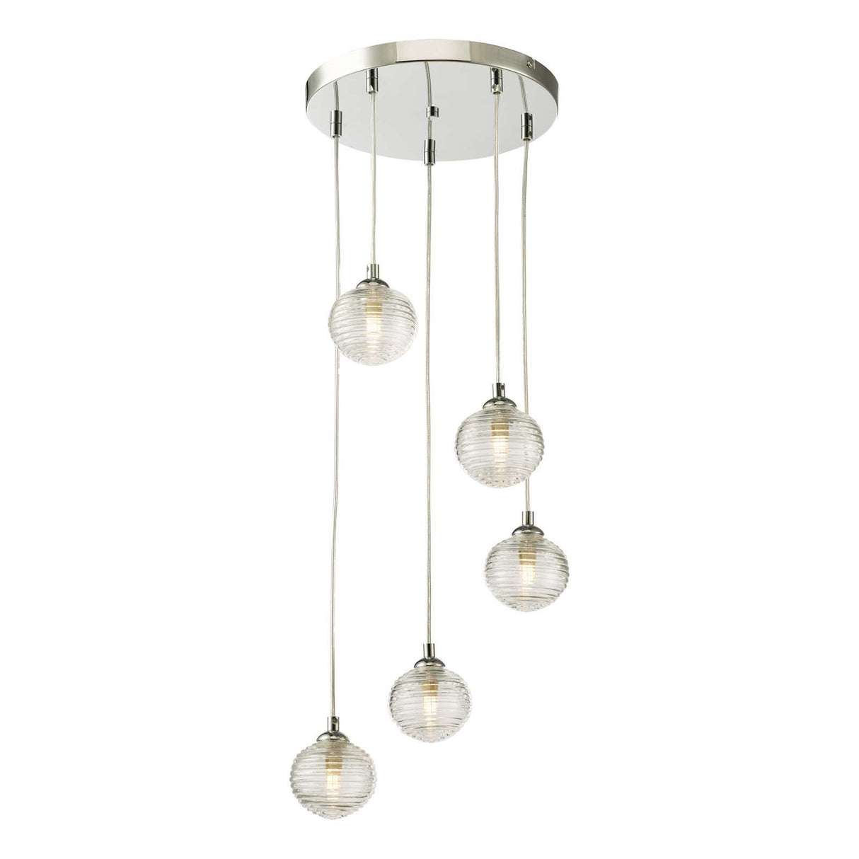 Federico 5 Light Cluster Pendant Polished Chrome With Ribbed Glass
