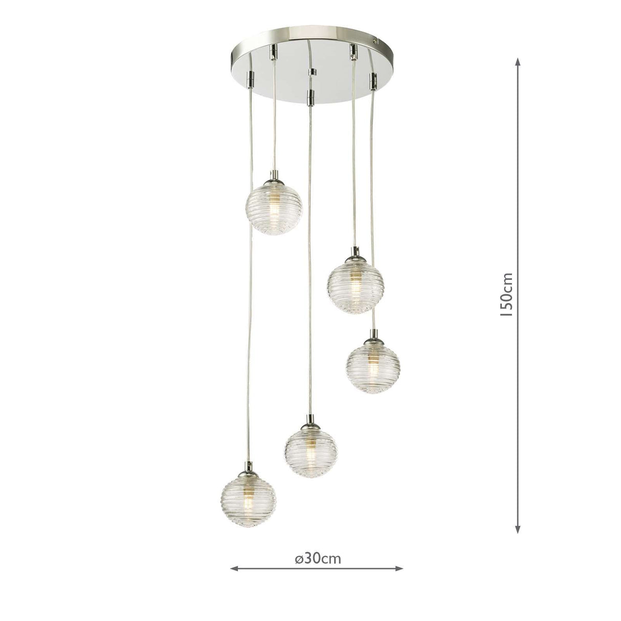 Federico 5 Light Cluster Pendant Polished Chrome With Ribbed Glass