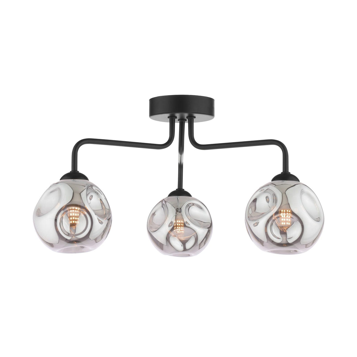 Feya 3 Light Semi Flush Matt Black With Closed Organic Smoked Glass