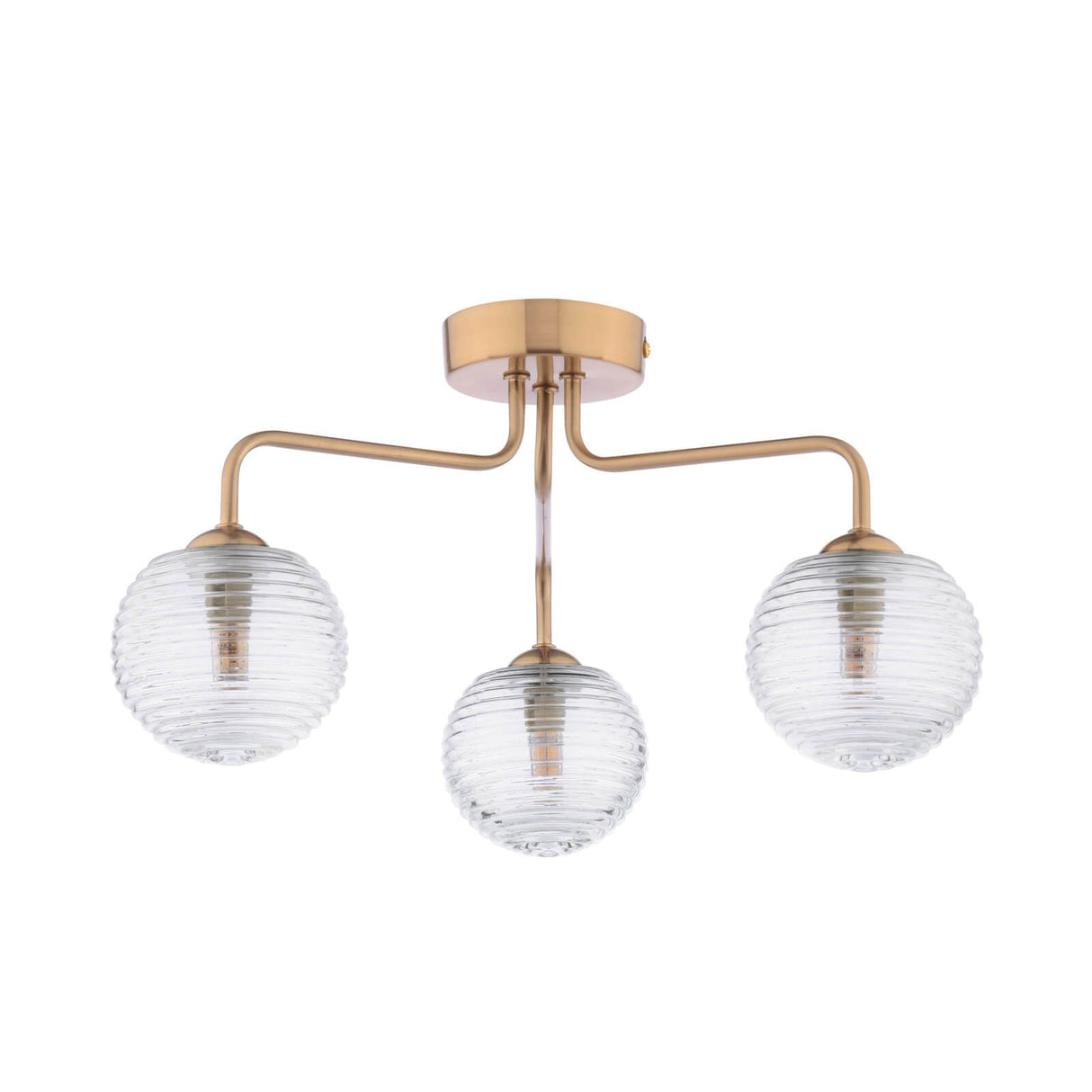 Feya 3 Light Semi-Flush Antique Bronze With Ribbed Glass