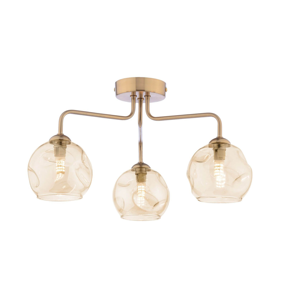 Feya 3 Light Semi-Flush Antique Bronze With Organic Amber Glass