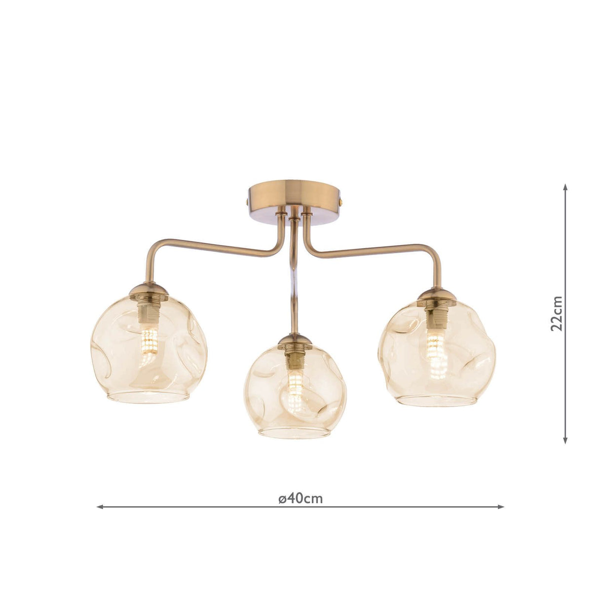 Feya 3 Light Semi-Flush Antique Bronze With Organic Amber Glass