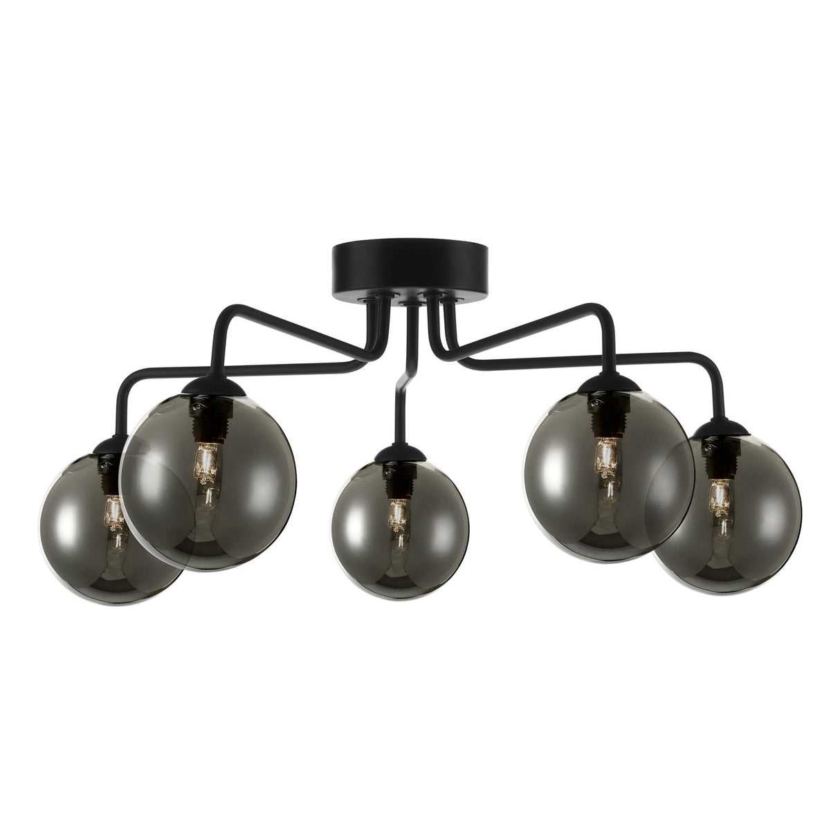 Feya 5 Light Semi Flush Matt Black With Smoked Glass