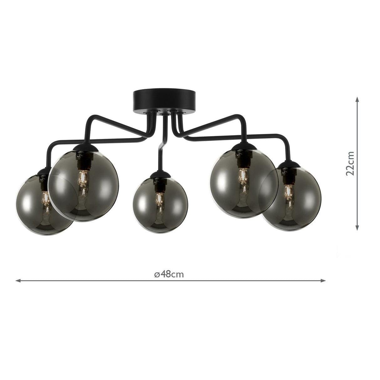 Feya 5 Light Semi Flush Matt Black With Smoked Glass