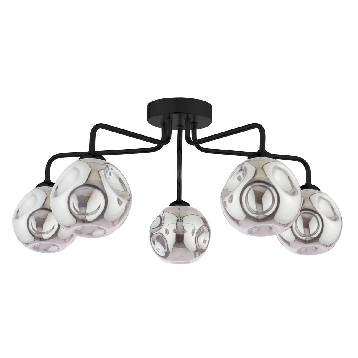Feya 5 Light Semi Flush Matt Black With Closed Organic Smoked Glass