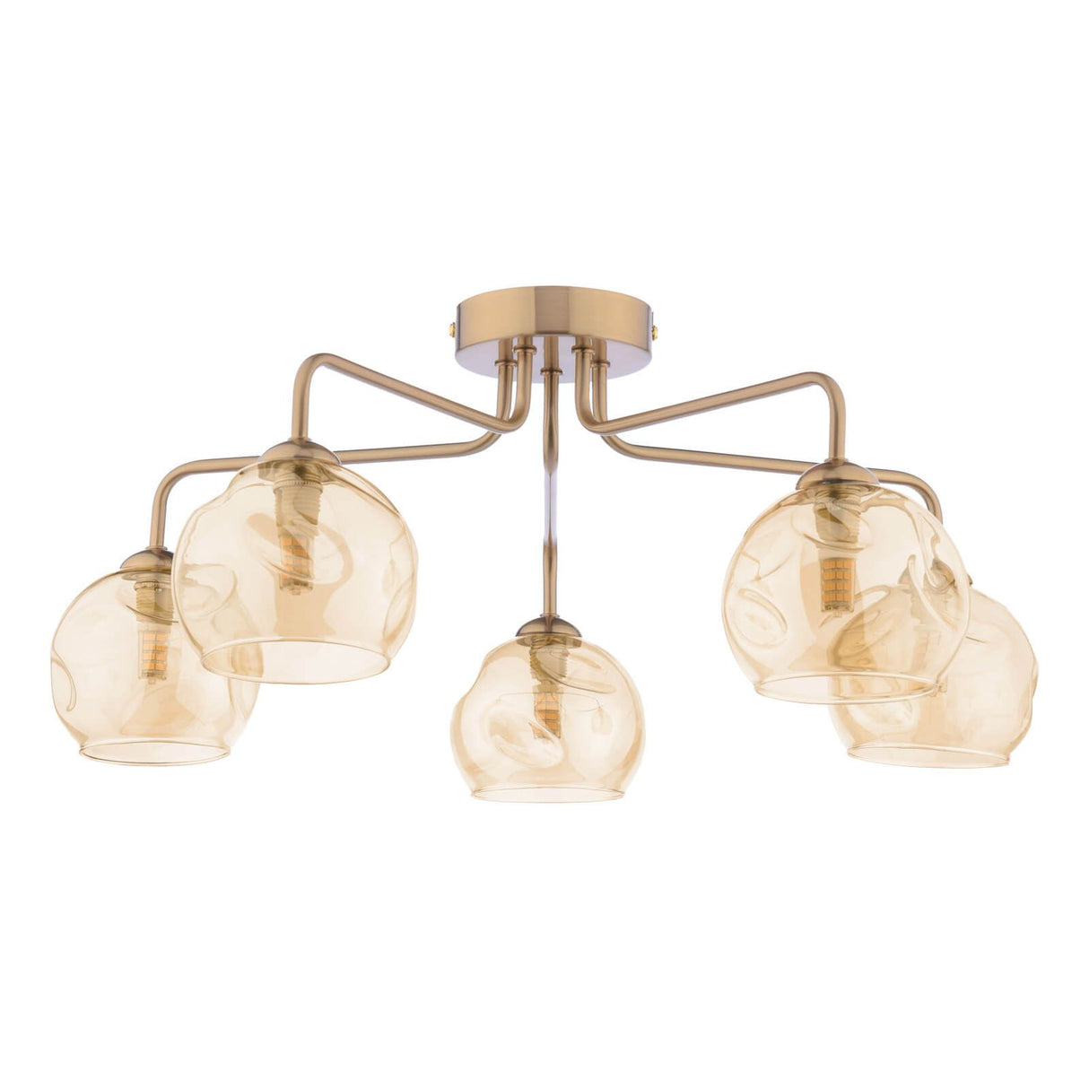 Feya 5 Light Semi-Flush Antique Bronze With Organic Amber Glass