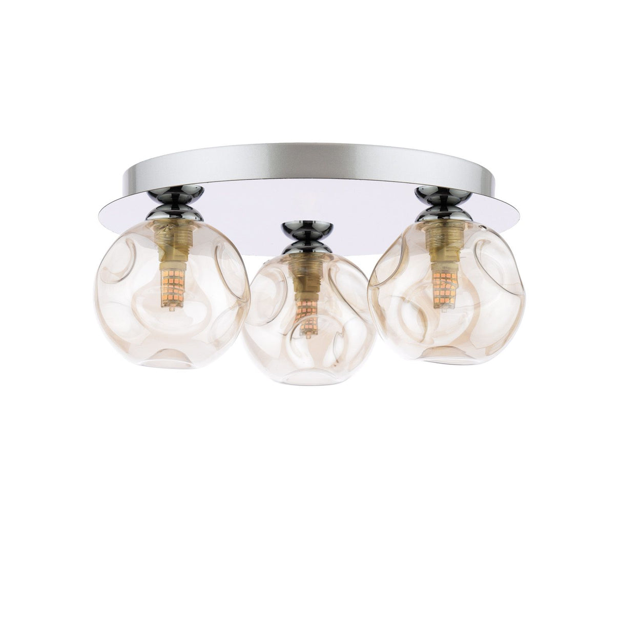 Foley 3 Light Flush Polished Chrome With Closed Organic Amber Glass