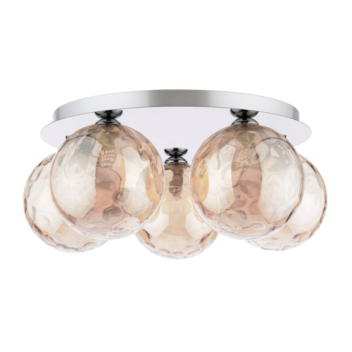 Foley 5 Light Flush Polished Chrome With Amber Dimpled Glass