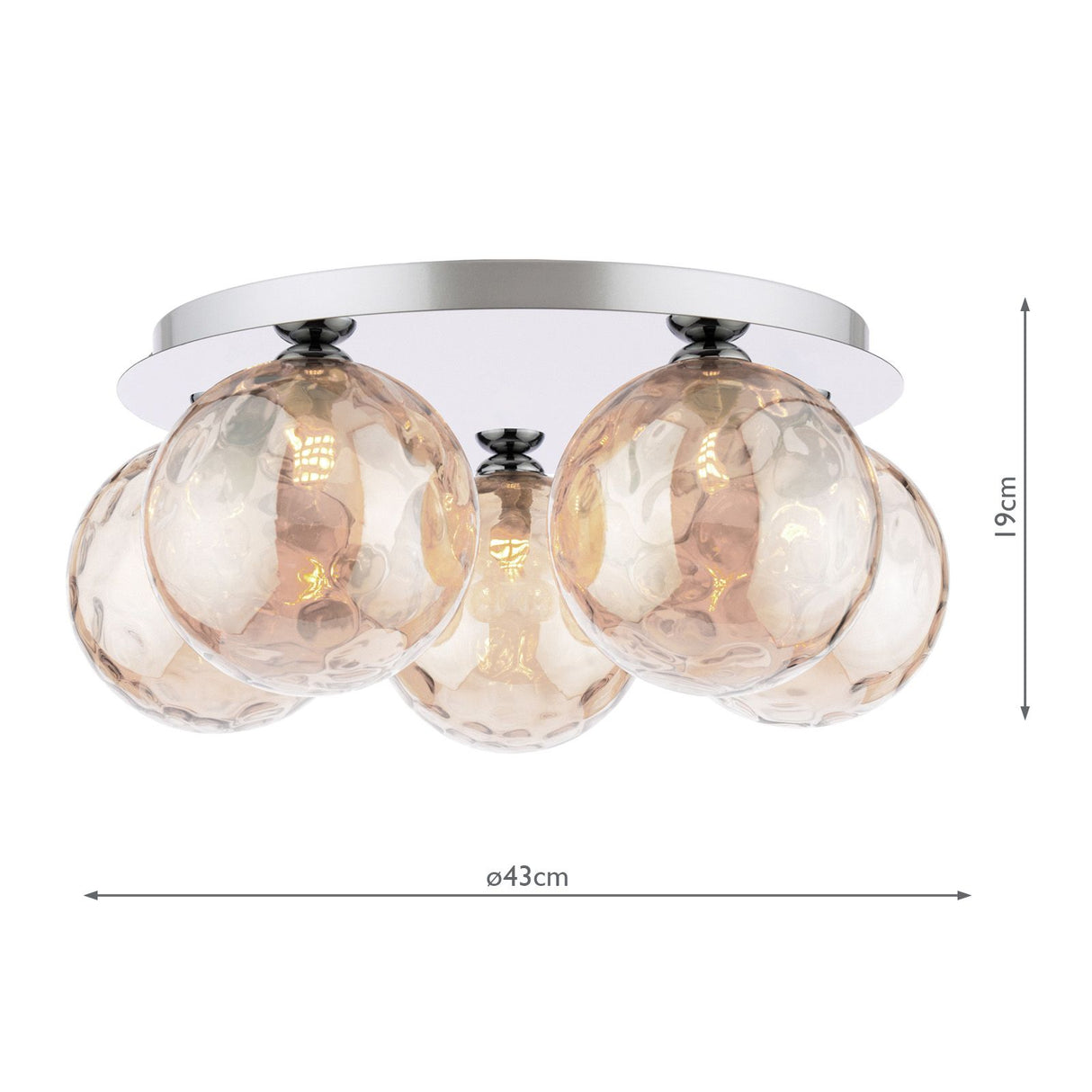 Foley 5 Light Flush Polished Chrome With Amber Dimpled Glass