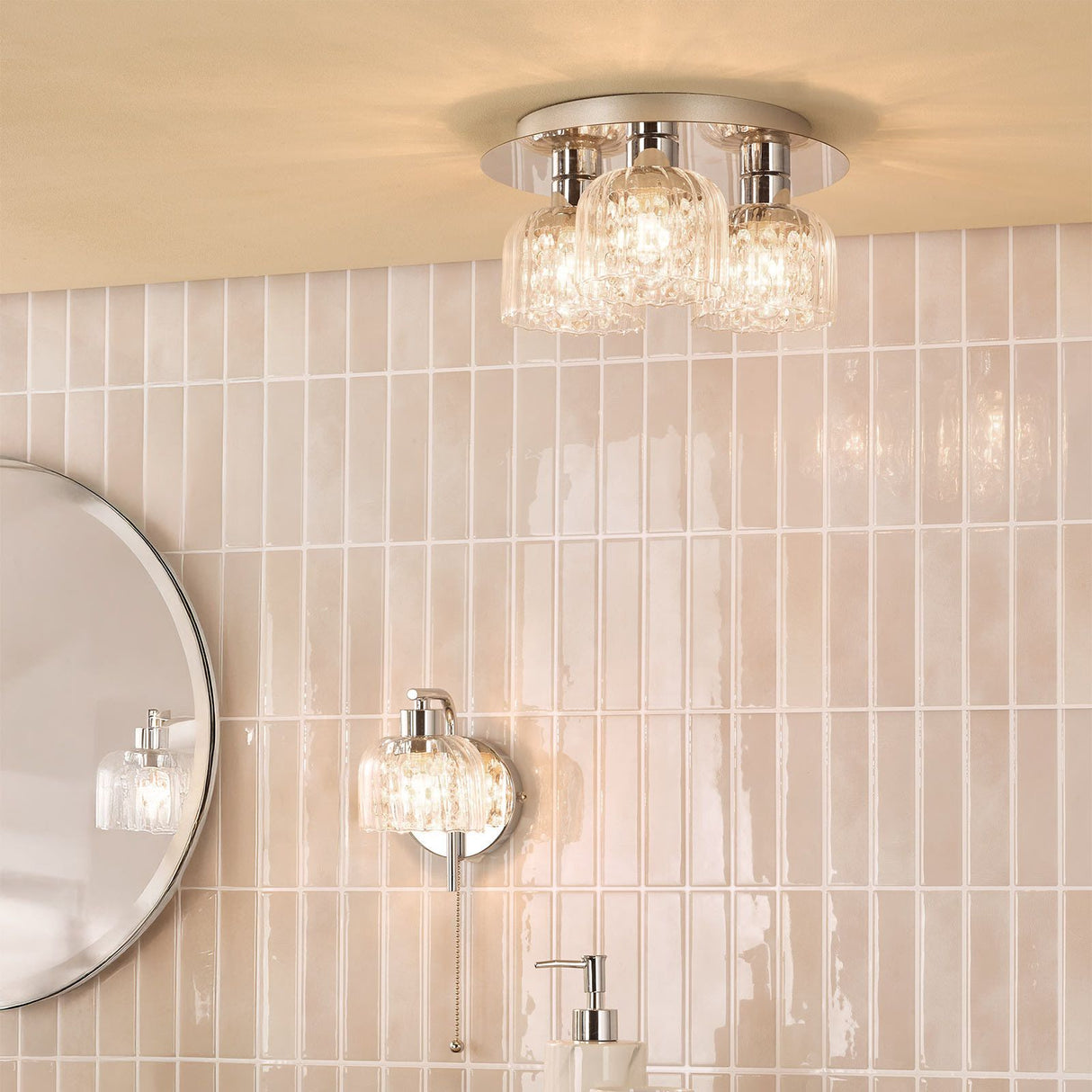 Forseti 3 Light Bathroom Flush Light Polished Chrome and Glass IP44