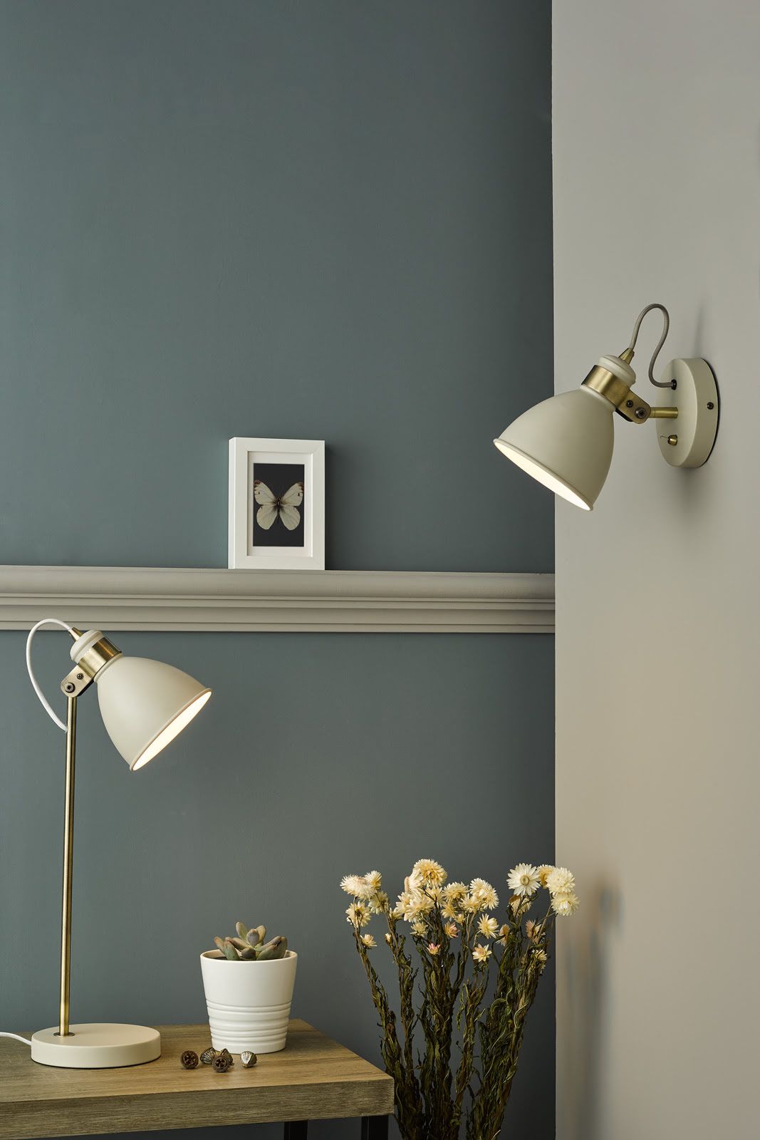 Frederick Task Table Lamp Cream Antique Brass