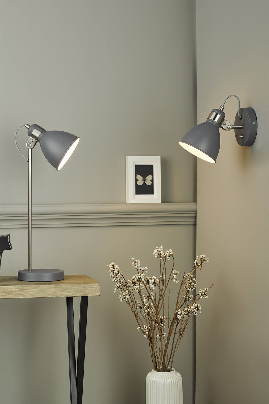 Frederick Task Table Lamp Dark Grey Satin Chrome