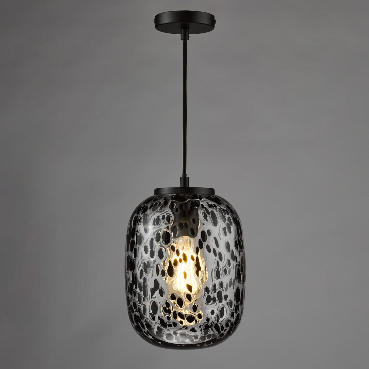 Gethin Pendant Matt Black Glass and Black Confetti Glass