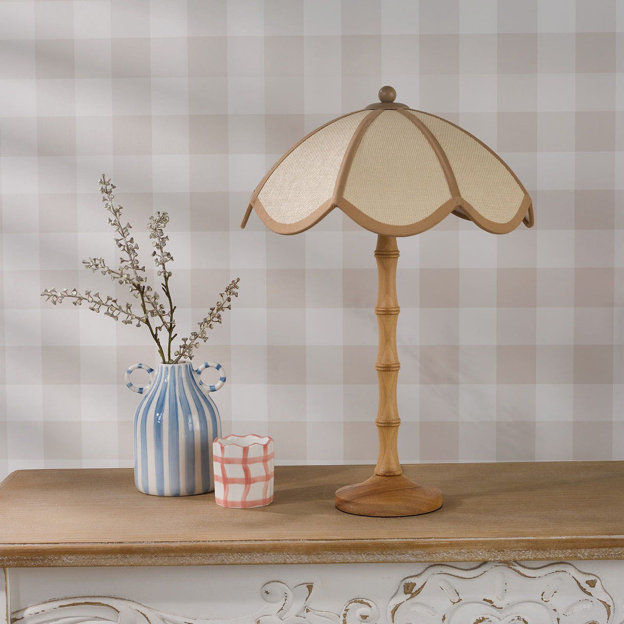 Giuliana 2 Light Table Lamp Wood with Rattan Shade