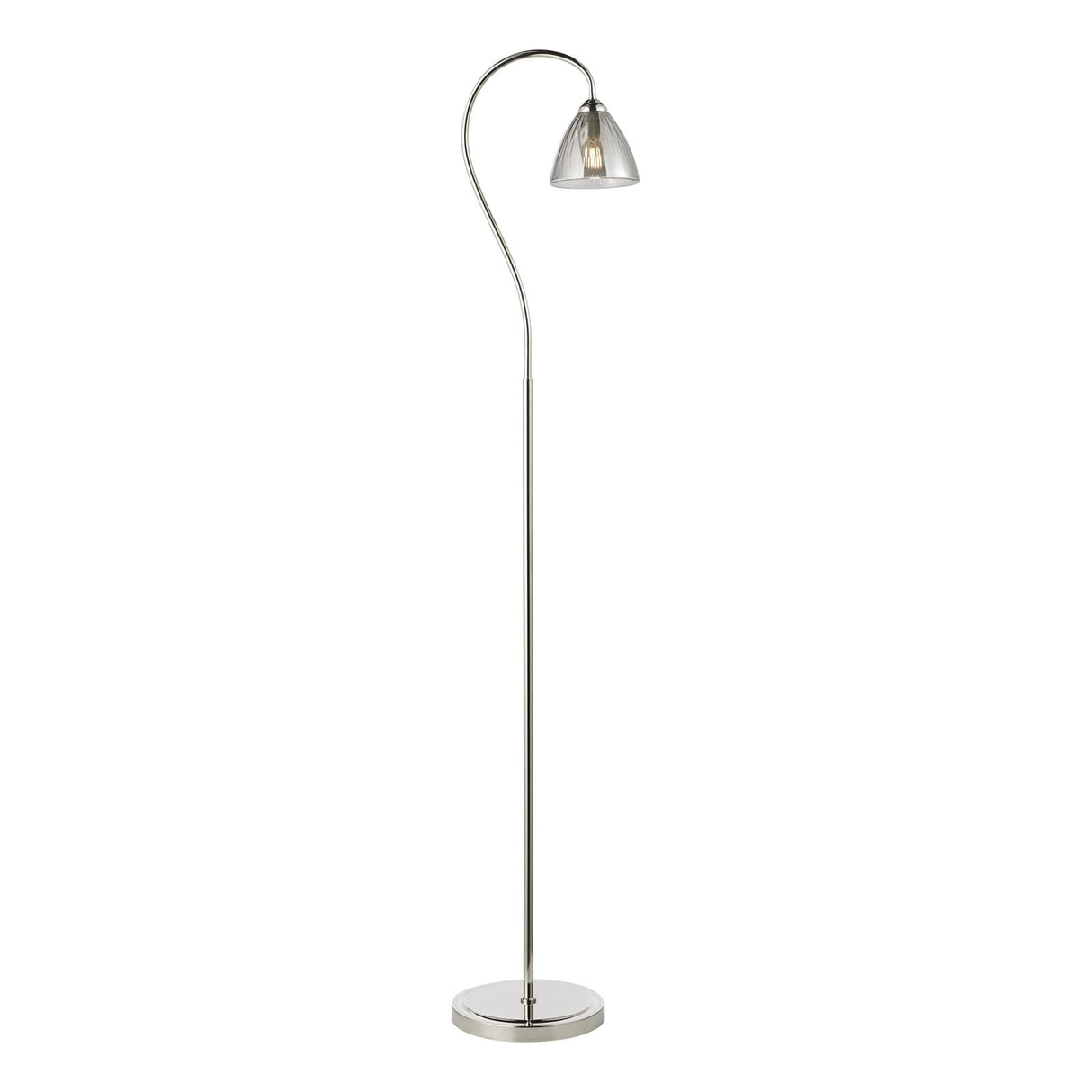 Glynis Floor Lamp Polished Nickel and Smoked Ribbed Glass