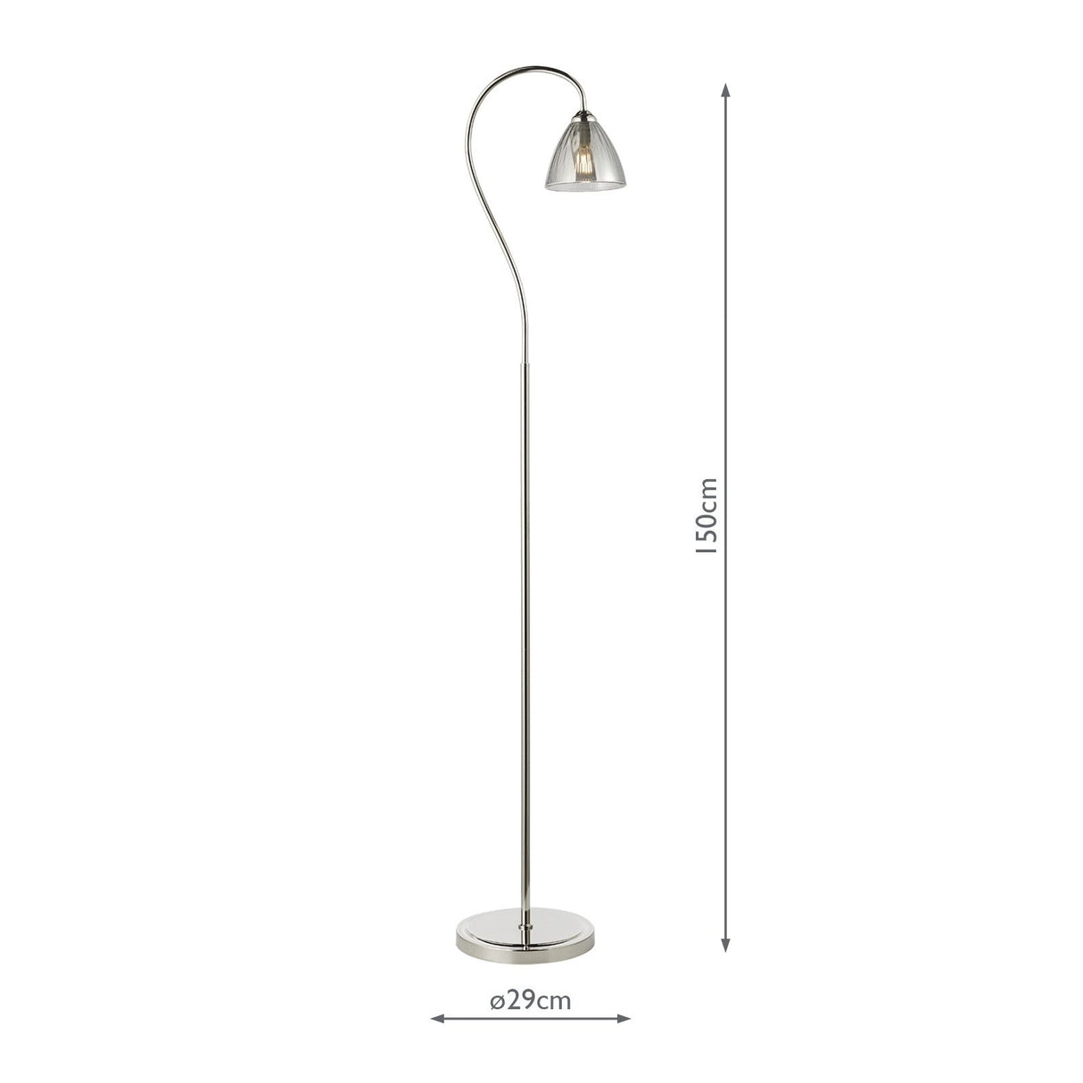 Glynis Floor Lamp Polished Nickel and Smoked Ribbed Glass