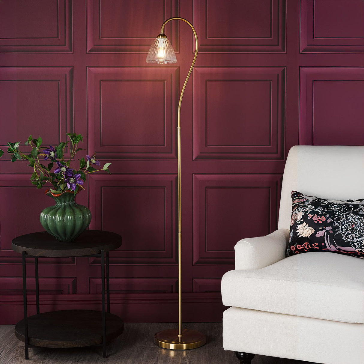 Glynis Floor Lamp Antique Bronze and Ribbed Glass