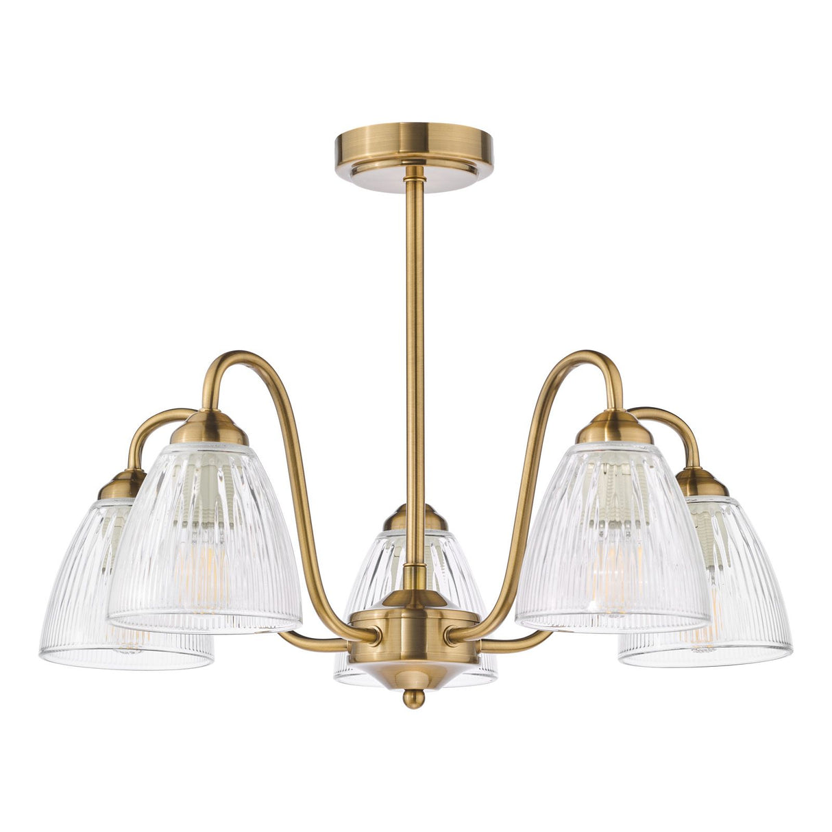 Glynis 5 Light Semi-Flush Antique Bronze and Ribbed Glass