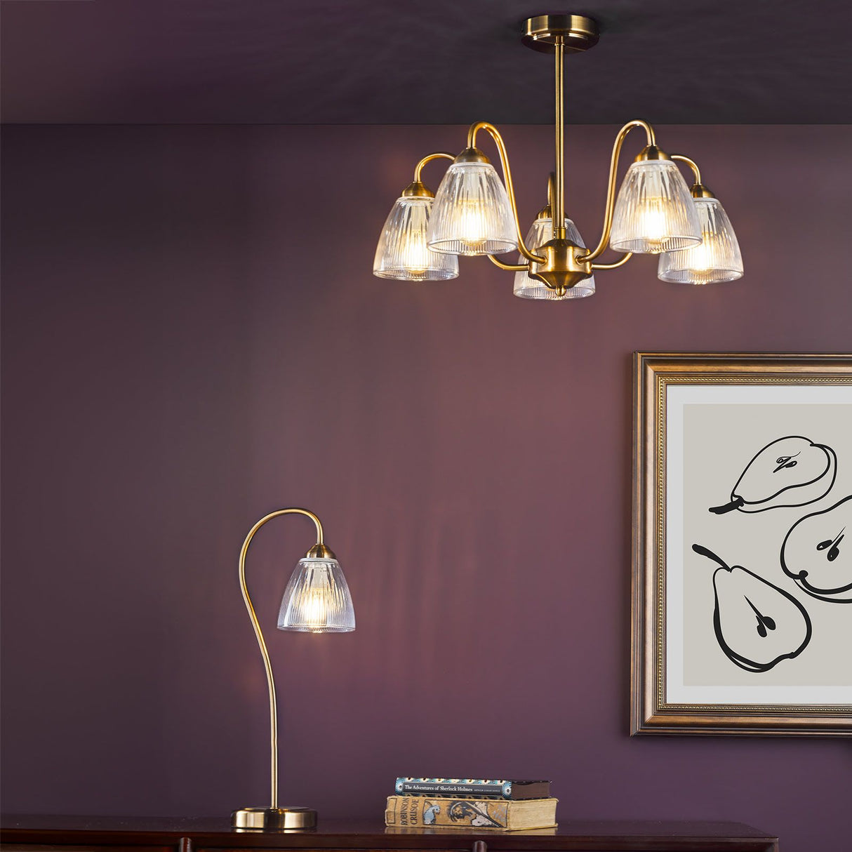 Glynis 5 Light Semi-Flush Antique Bronze and Ribbed Glass