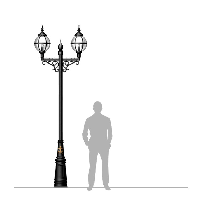 Victorian style globe lamp post double headed in cast iron 3.4m (H232)