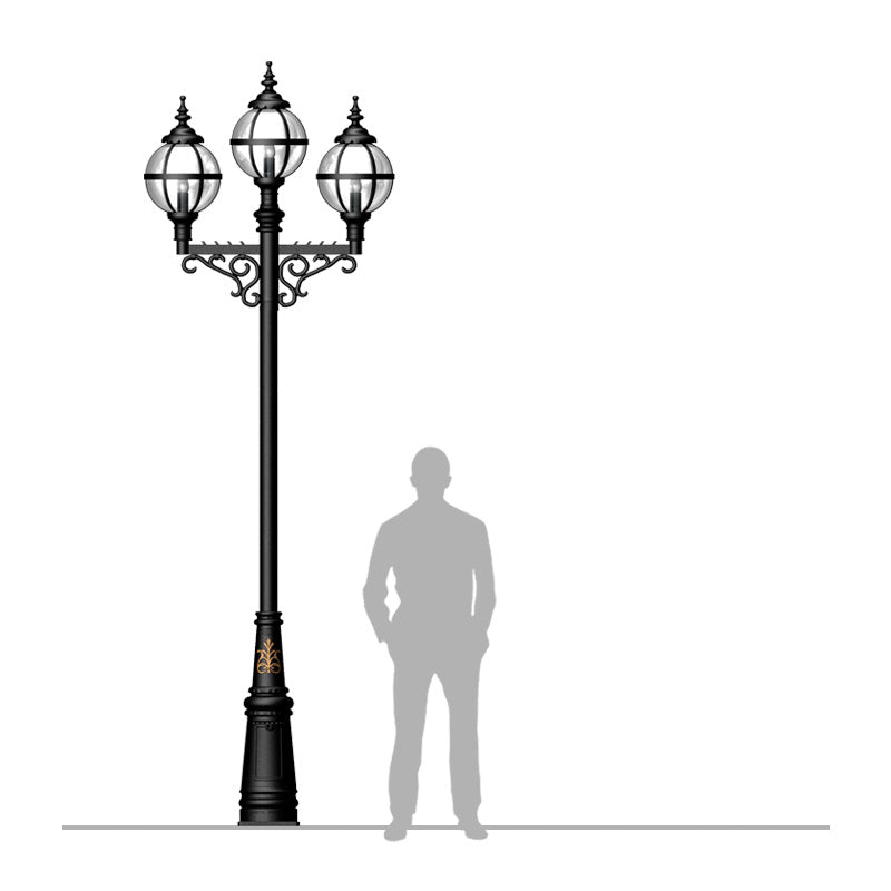 Victorian style globe lamp post triple headed in cast iron 3.6m (H233)