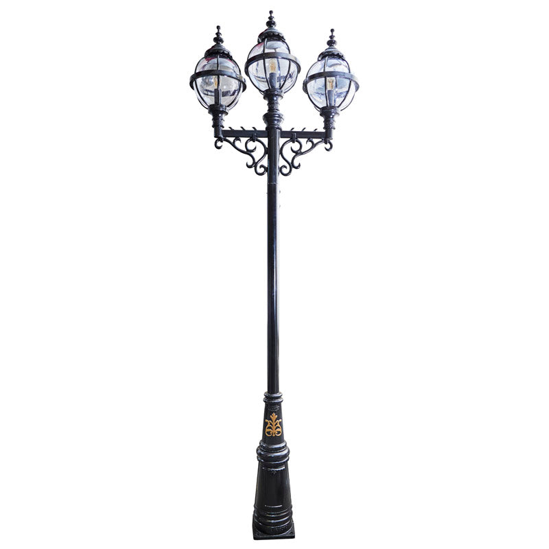 Victorian style globe lamp post triple headed in cast iron 3.6m (H233)