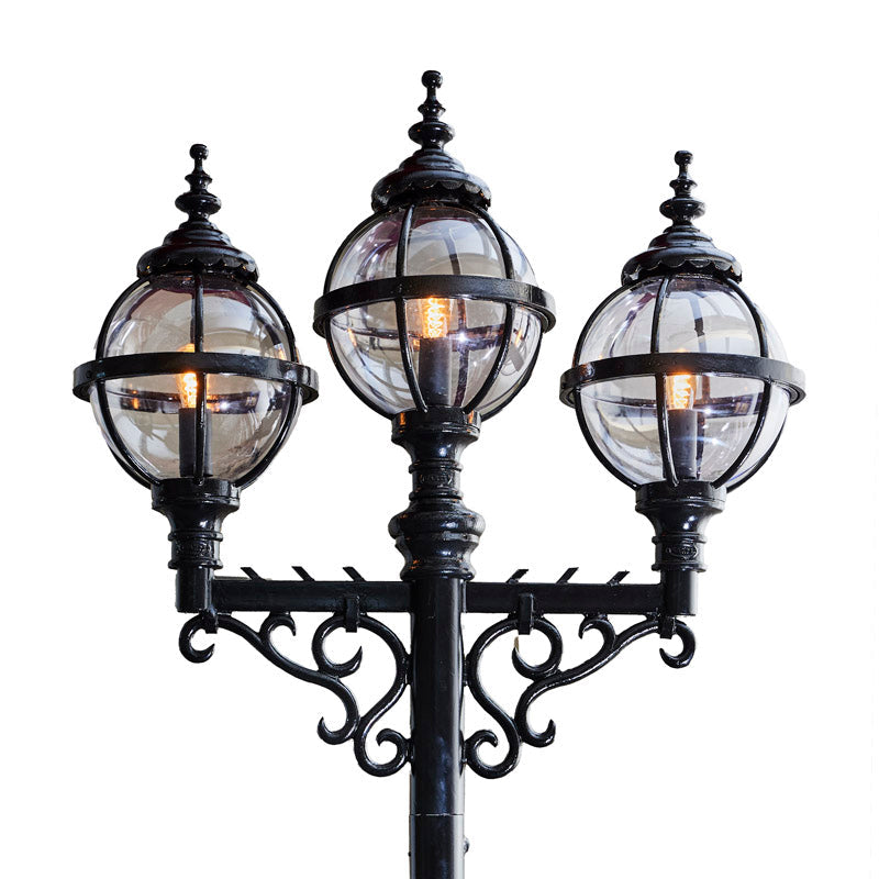Victorian style globe lamp post triple headed in cast iron 3.6m (H233)