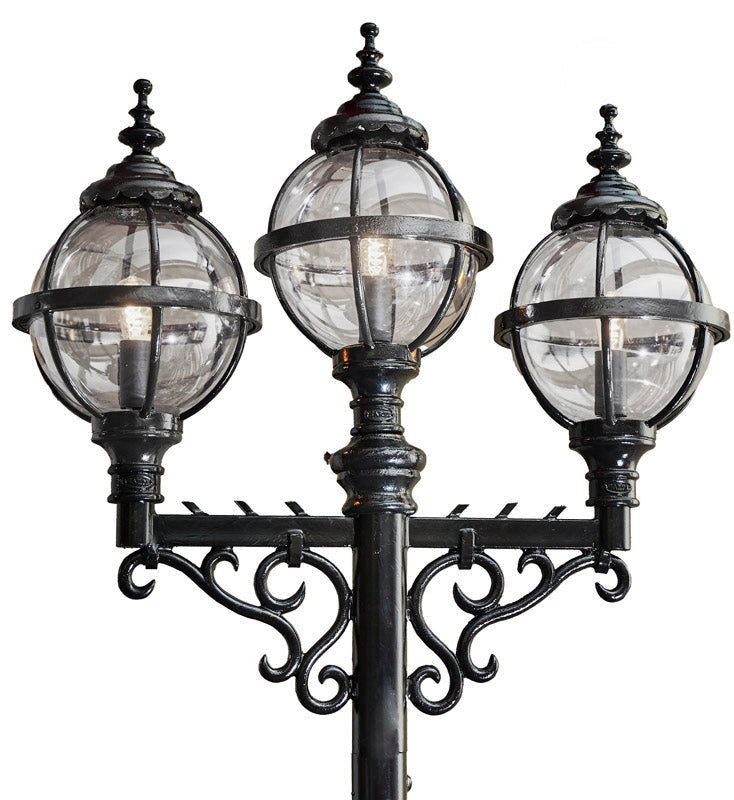 Victorian style globe lamp post triple headed in cast iron 3.6m (H233)