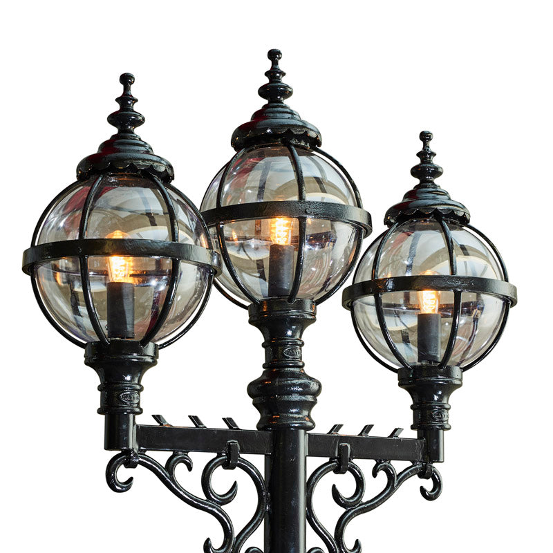 Victorian style globe lamp post triple headed in cast iron 3.6m (H233)
