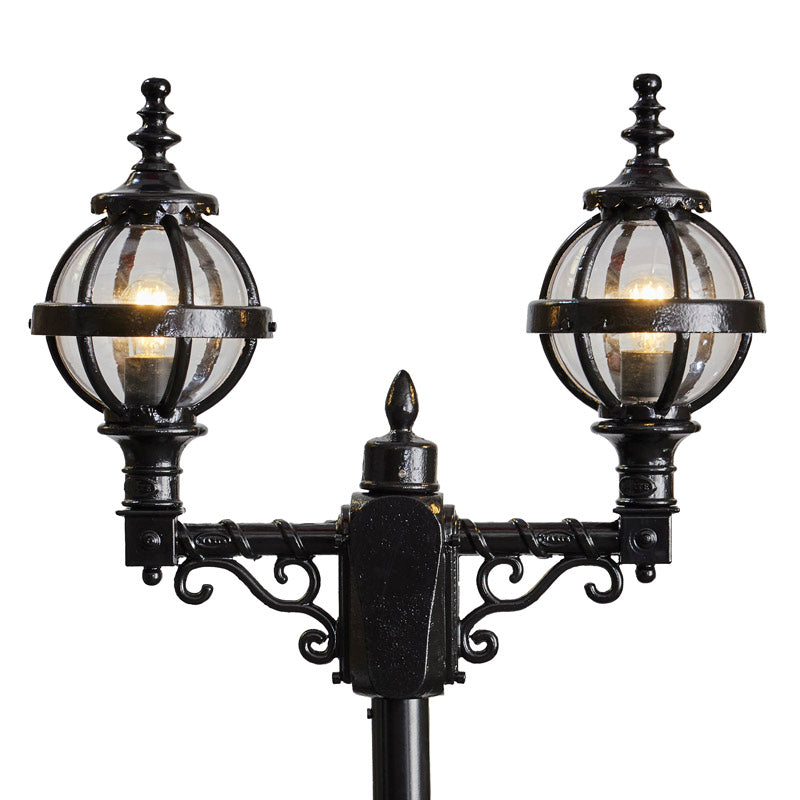 Victorian style globe lamp post double headed in cast iron 2.47m (H236)