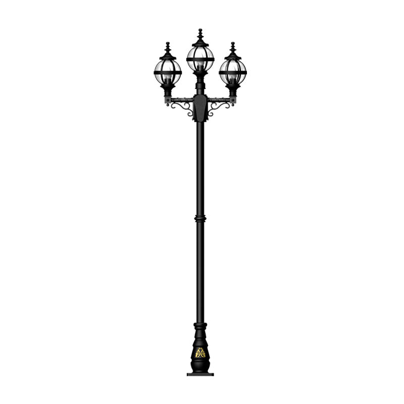 Victorian style globe lamp post triple headed in cast iron 2.6m (H237)