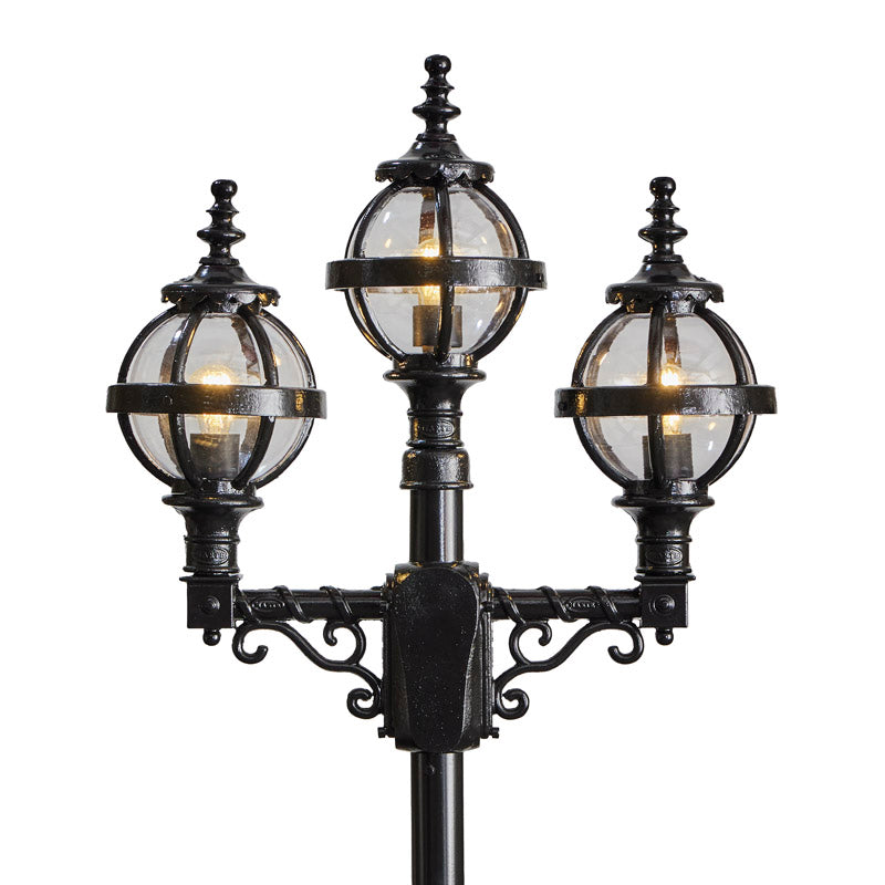 Victorian style globe lamp post triple headed in cast iron 2.6m (H237)