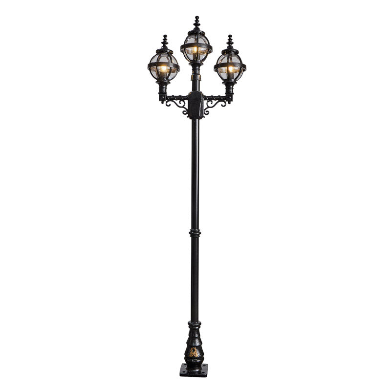 Victorian style globe lamp post triple headed in cast iron 2.6m (H237)