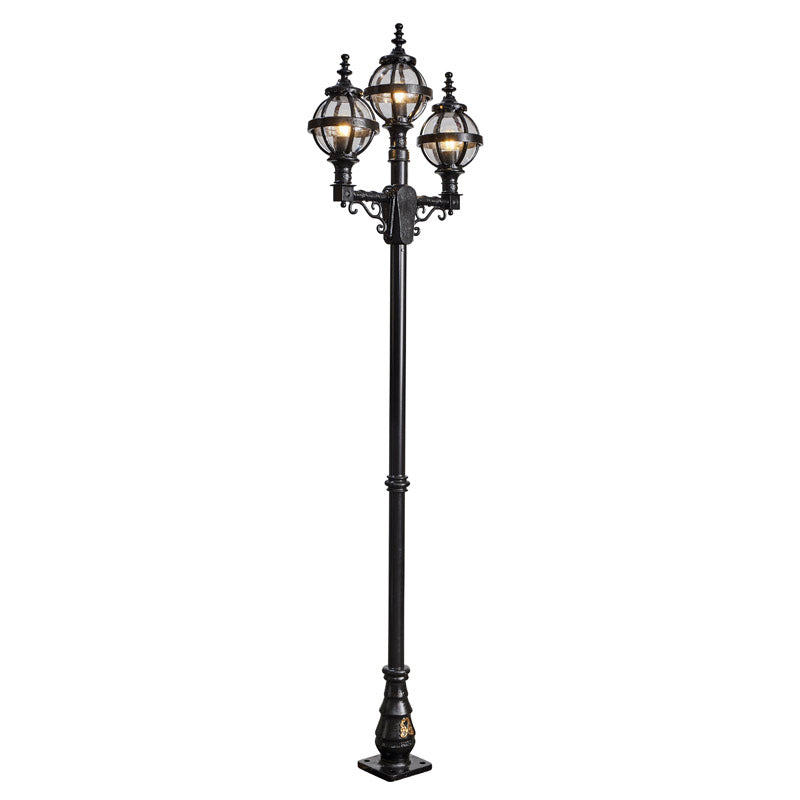Victorian style globe lamp post triple headed in cast iron 2.6m (H237)