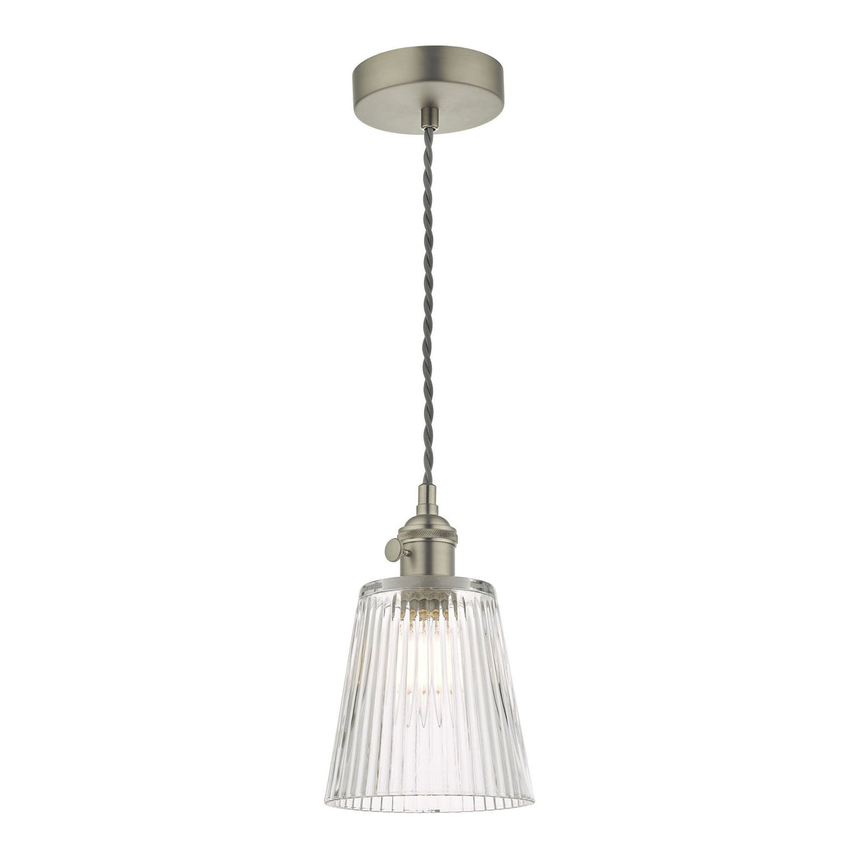 Hadano Pendant Antique Chrome With Ribbed Glass Shade