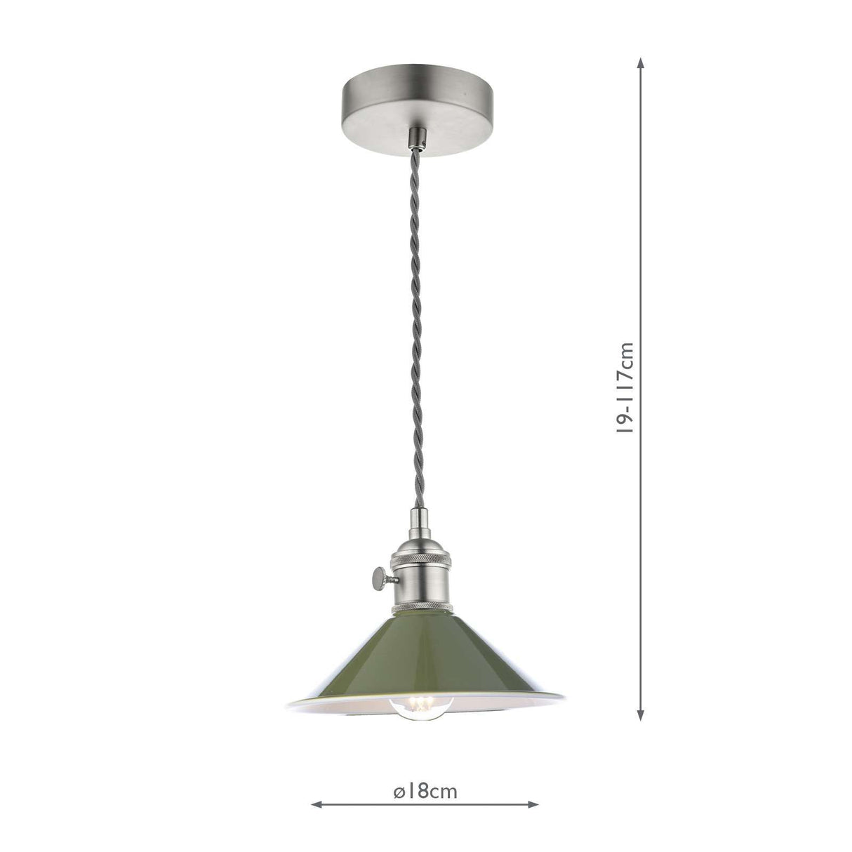 Hadano 1 Light Pendant Antique Chrome With Olive Green Shade