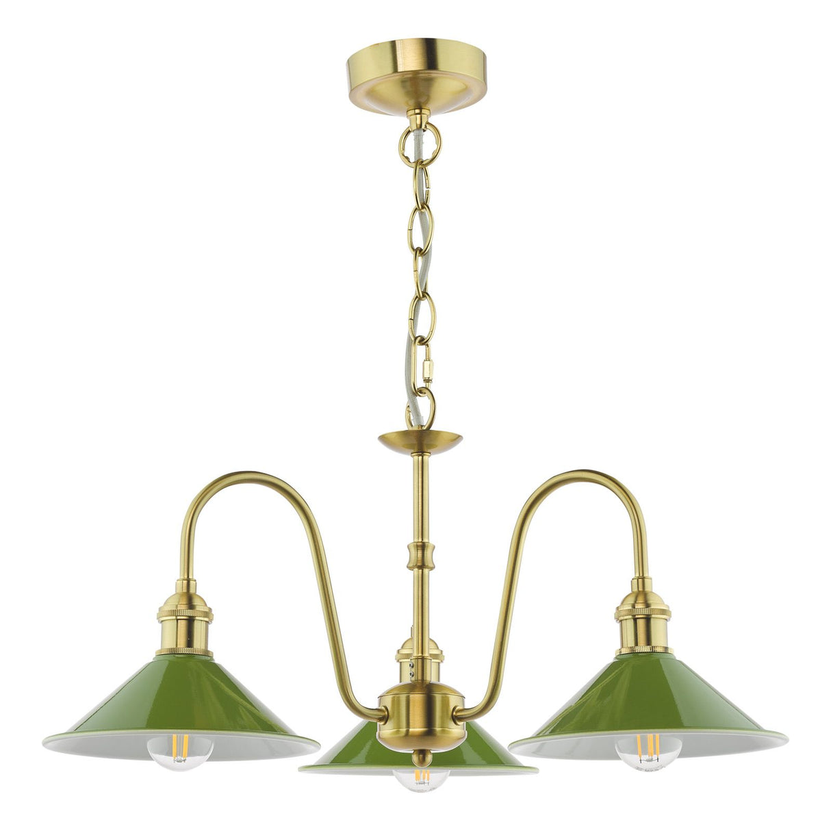 Hadano 3 Light Pendant Natural Brass and Matt Green